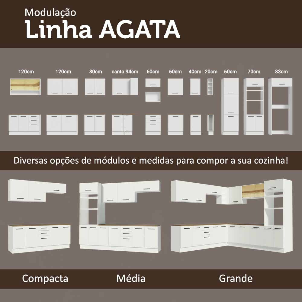 Kit 2 Gabinetes Bajos 2 Gabinetes Superiores 200 cm Blanco/Marrón Agata Madesa