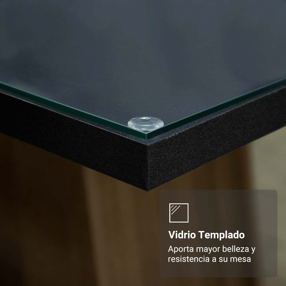 Juego de Comedor Mesa con Encimera de Vidrio 4 Sillas Negro/Marrón Martina