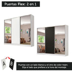 Clóset Matrimonial 231 cm 3 Puertas Corredizas Con 2 Espejos 100% MDF Blanco/Negro Royale Madesa
