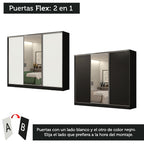 Clóset Matrimonial 231 cm 3 Puertas Corredizas Con 2 Espejos 100% MDF Negro/Blanco Royale Madesa