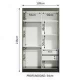 Clóset Soltero Tokio 2 Puertas Correderas 2 Cajones Negro