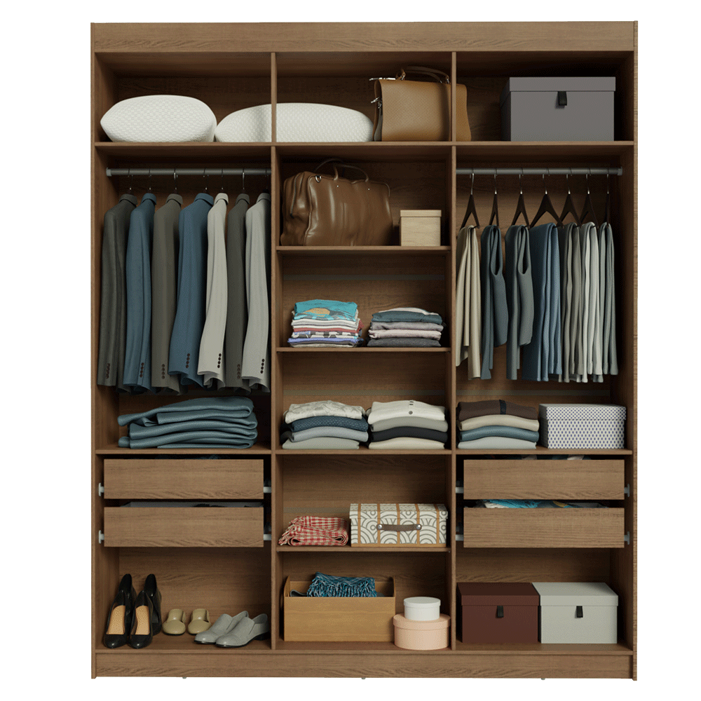 Clóset Matrimonial Venus 6 Puertas Batientes con Espejo Marrón/Crema/Marrón