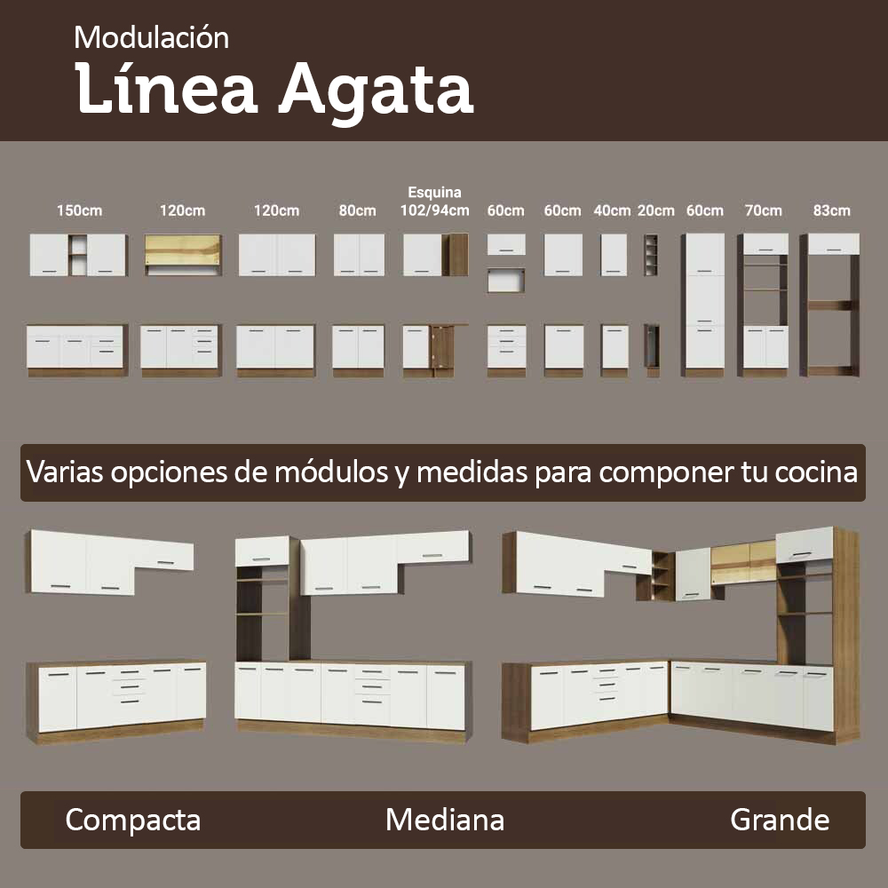 Gabinete Bajo para Fregadero con Accesorios de Cocina 120 x 60 cm 2 Puertas (Con Encimera) Agata Marrón/Blanco