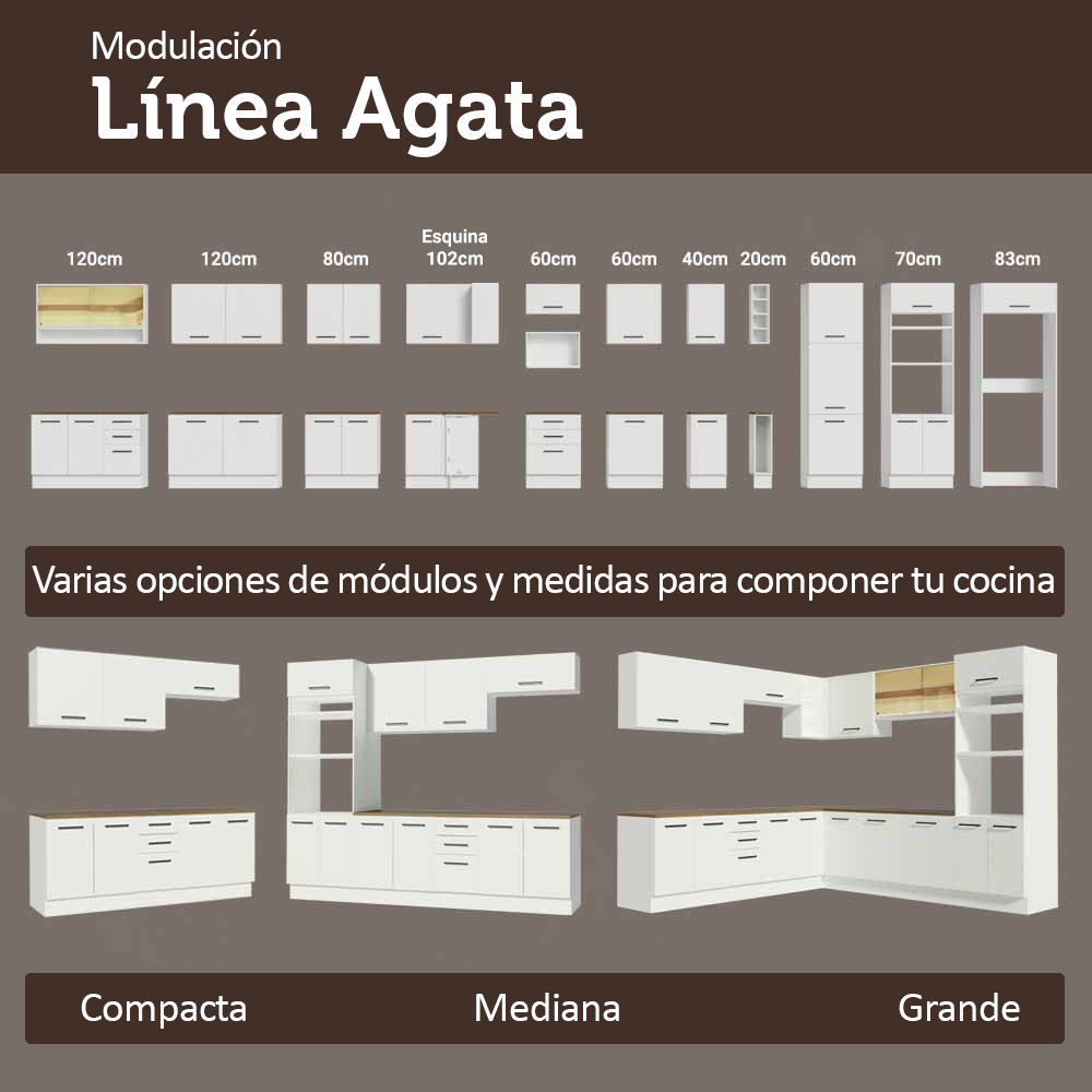 Mueble de Cocina con Fregadero 120 cm 1 Puerta y 2 Cajones Blanco/Marrón Agata