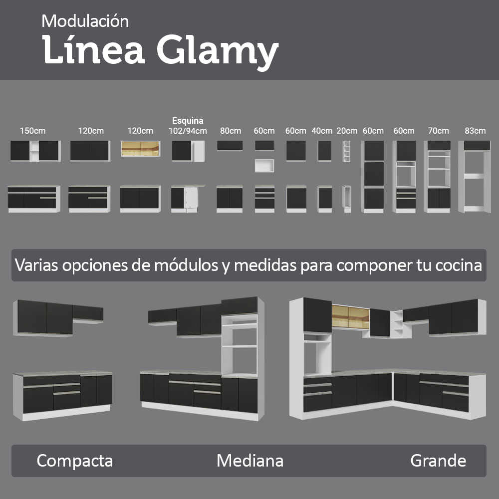 Gabinete Bajo para Fregadero con Accesorios de Cocina 120 cm 2 Puertas 3 Cajones Blanco/Negro Glamy Madesa
