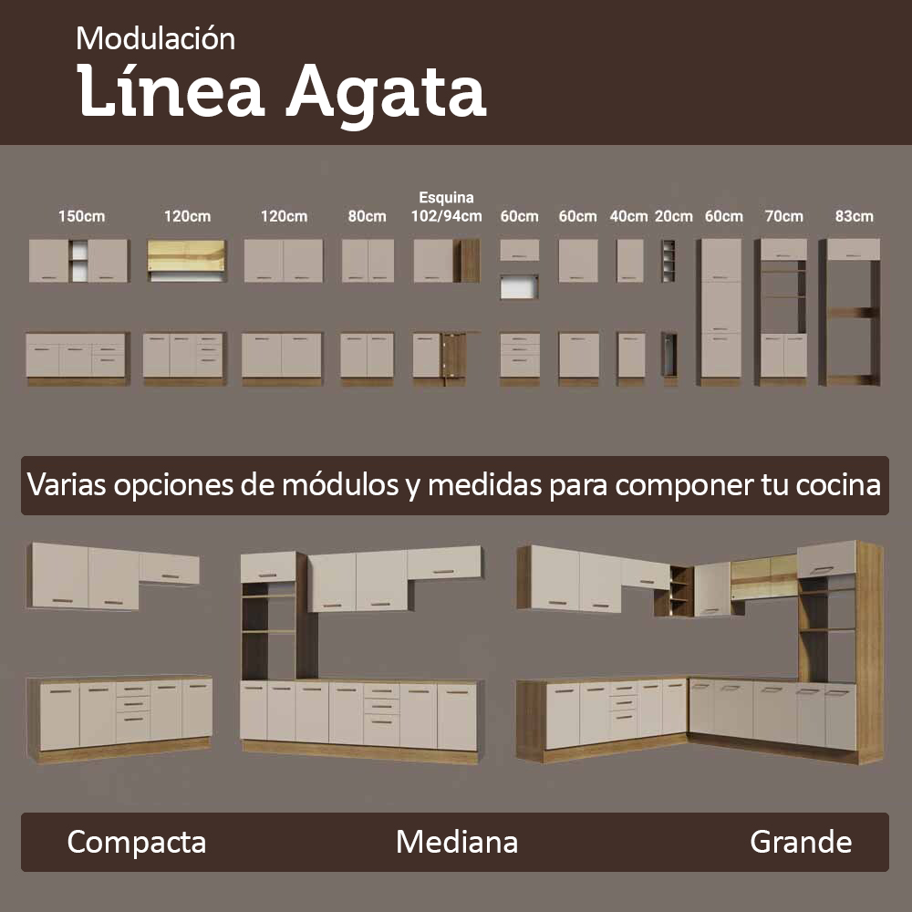 Gabinete Bajo para Fregadero con Accesorios de Cocina 120 x 60 cm 2 Puertas 3 Cajones (Con Encimera) Agata Marrón/Crema