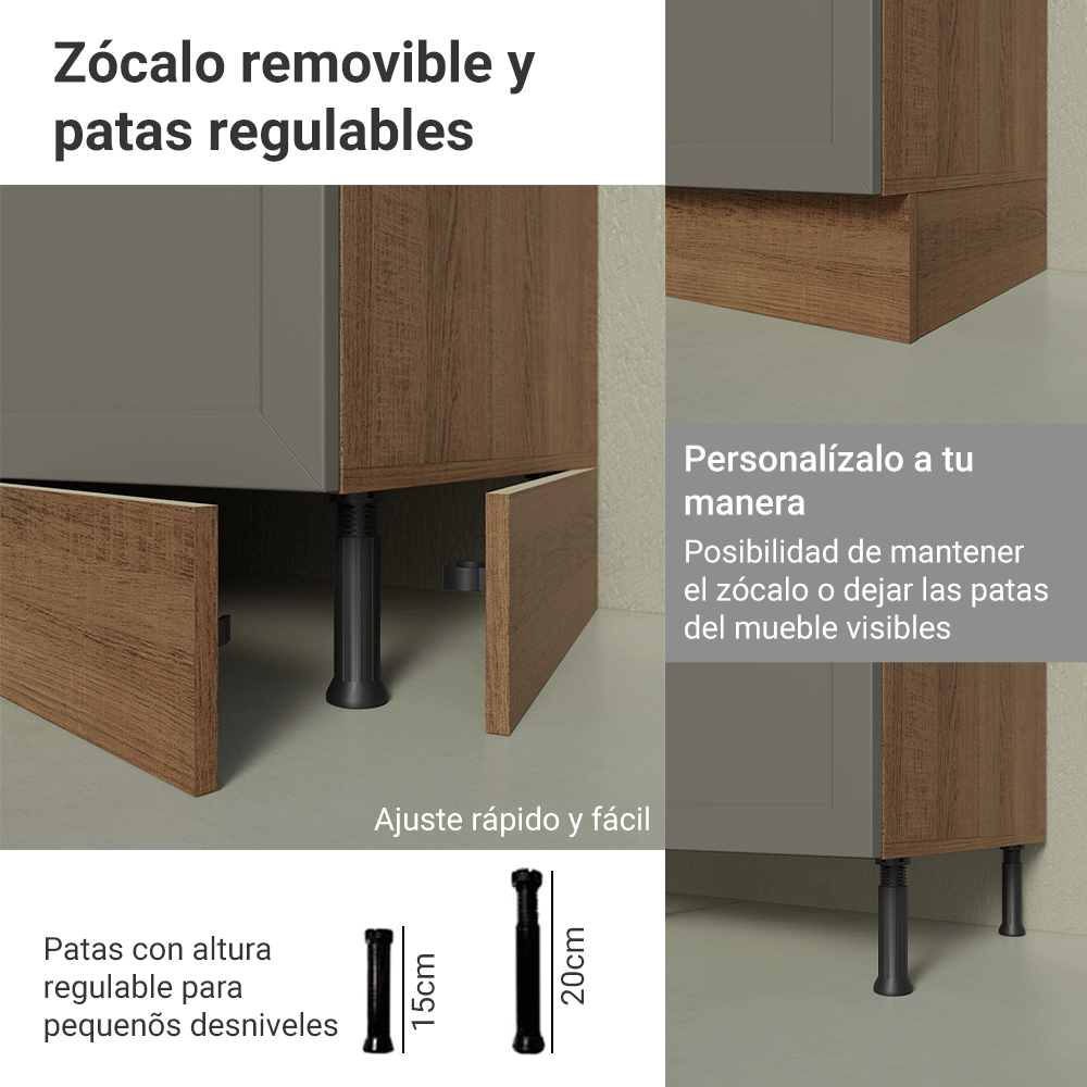 Gabinete Bajo de Cocina 60 x 60 cm 1 Puerta (Sin encimera) Marrón/Gris Vik Madesa