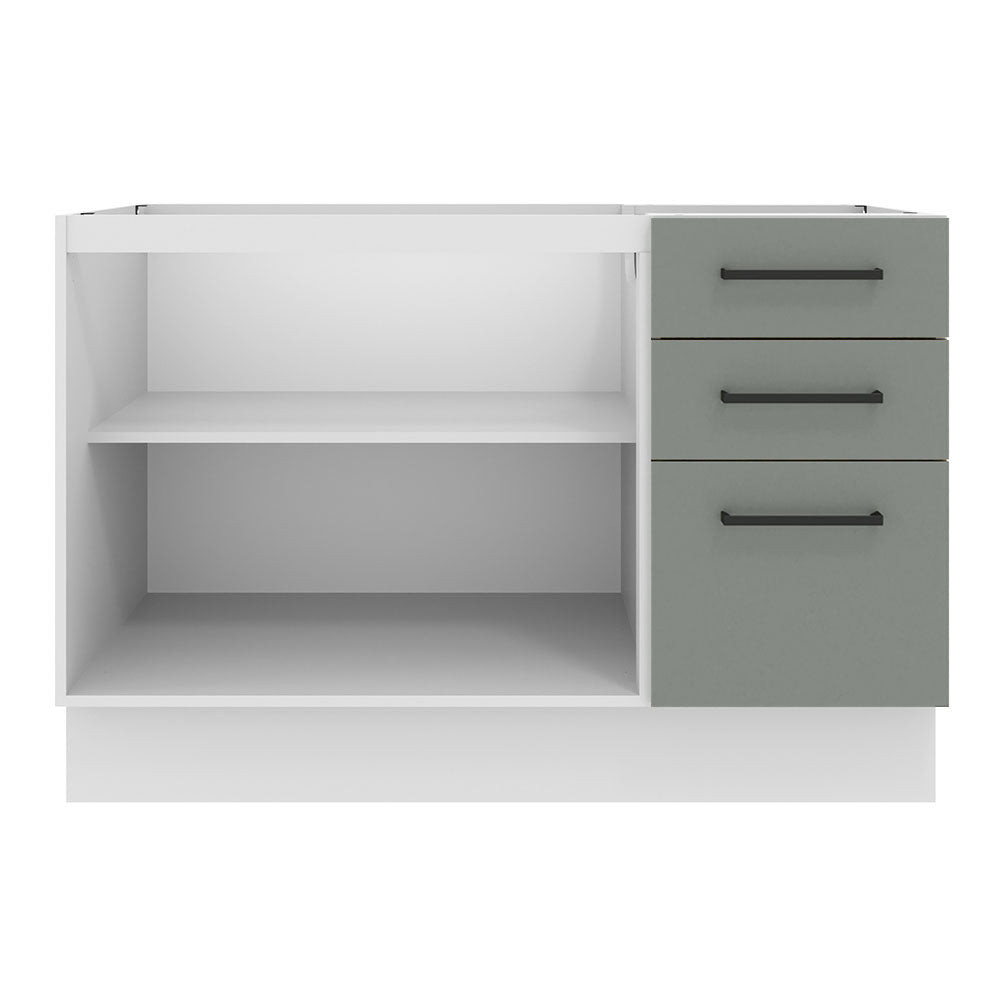 Gabinete Bajo de Tarja 120cm 2 Puertas 3 Cajones (Sin Encimera y Sin Tarja) Blanco/Gris Agata