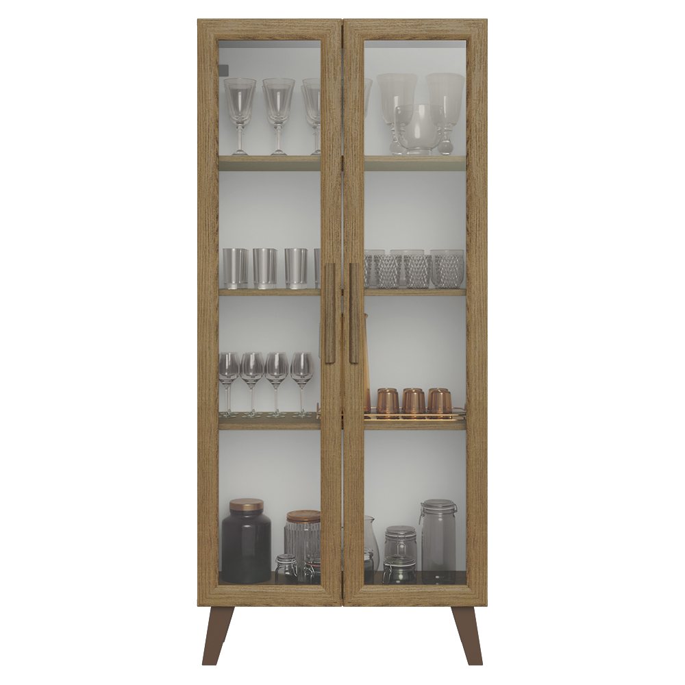 Vitrina 70 cm 2 Puertas de Vidrio con Patas Trapecio Marrón/Marrom Madesa