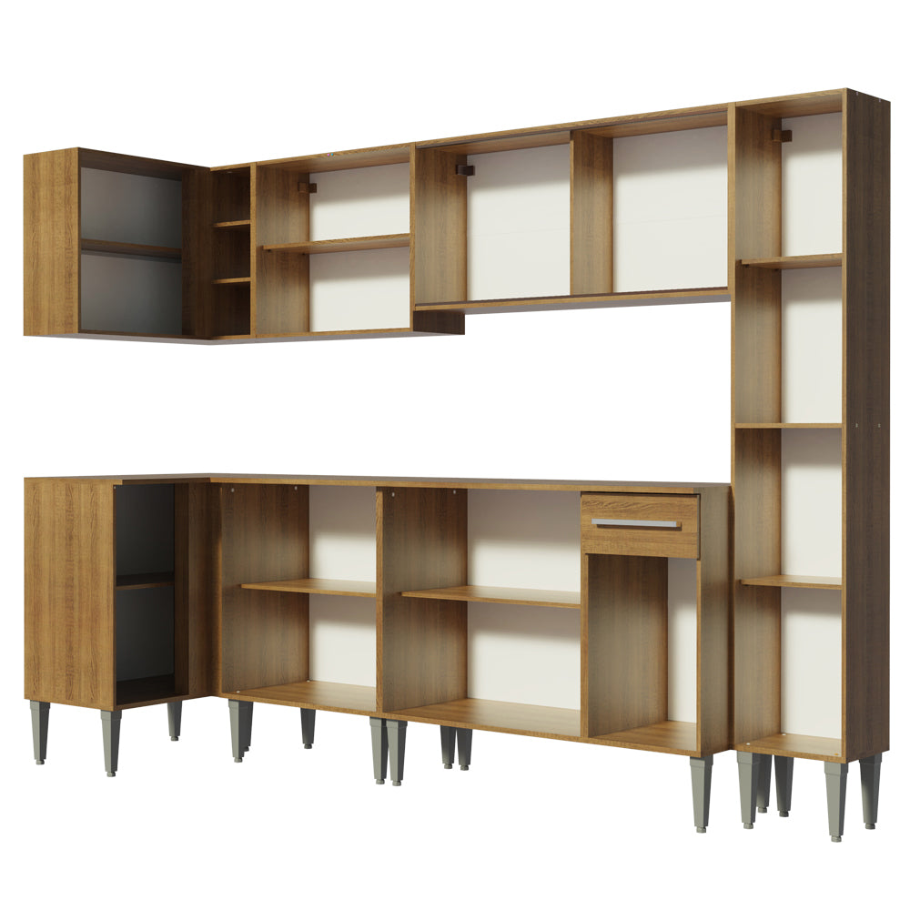 Cocina Integral Esquinera 325cm Marrón Emilly Space 03