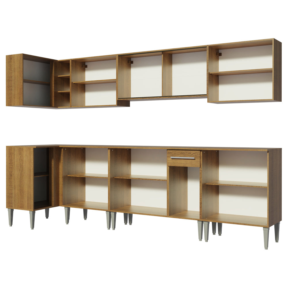 Cocina Integral Esquinera 357cm Marrón Emilly Mega 03
