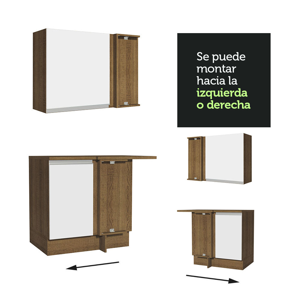 Cocina Integral Esquinera 349cm Marrón/Blanco Glamy 07