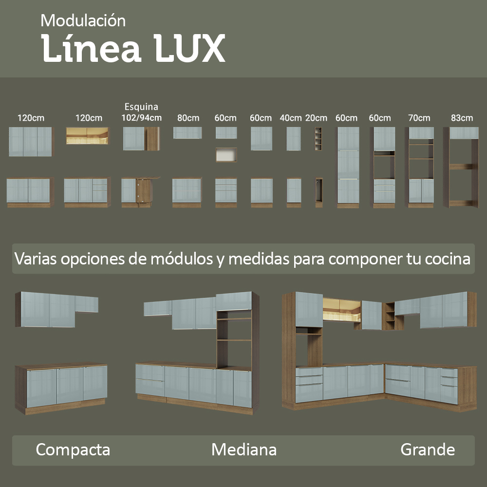 Cocina Integral Esquinera 399 cm Marrón/Gris Lux Madesa 01