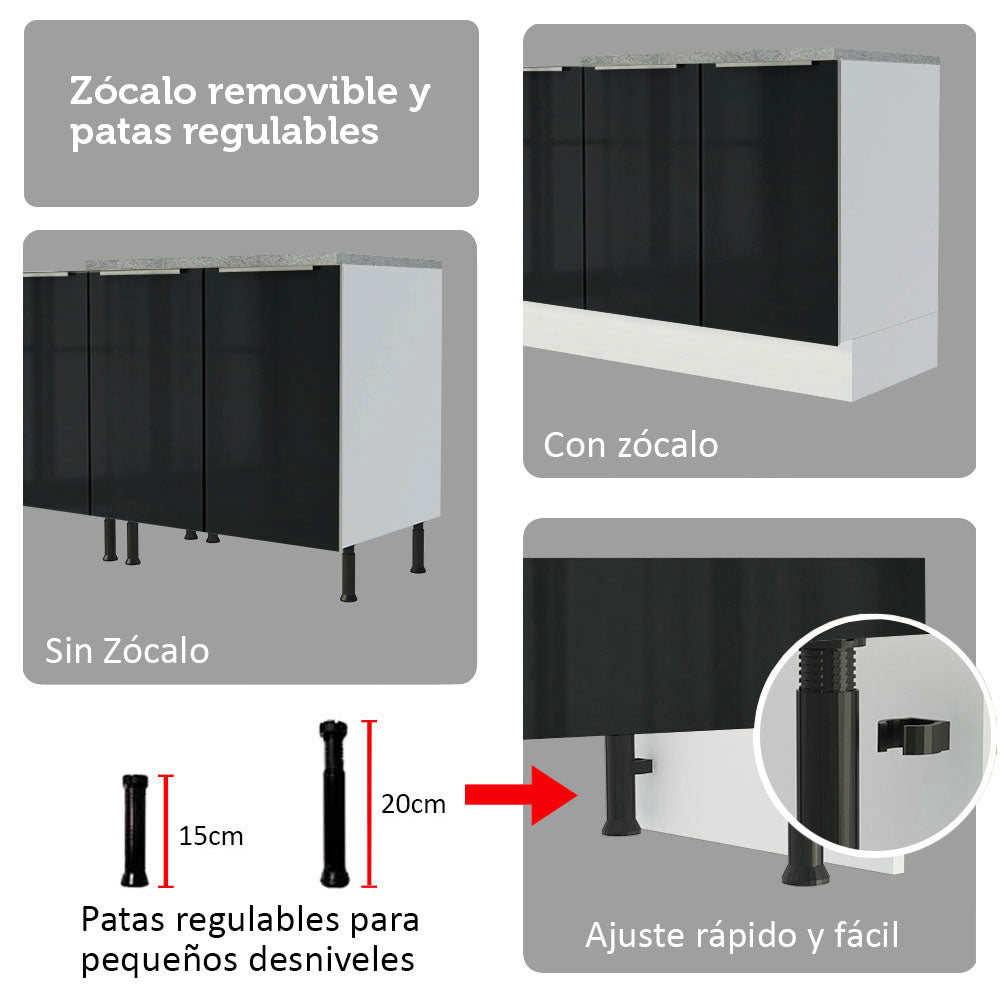 Cocina Integral 566cm Blanco/Negro Lux 01