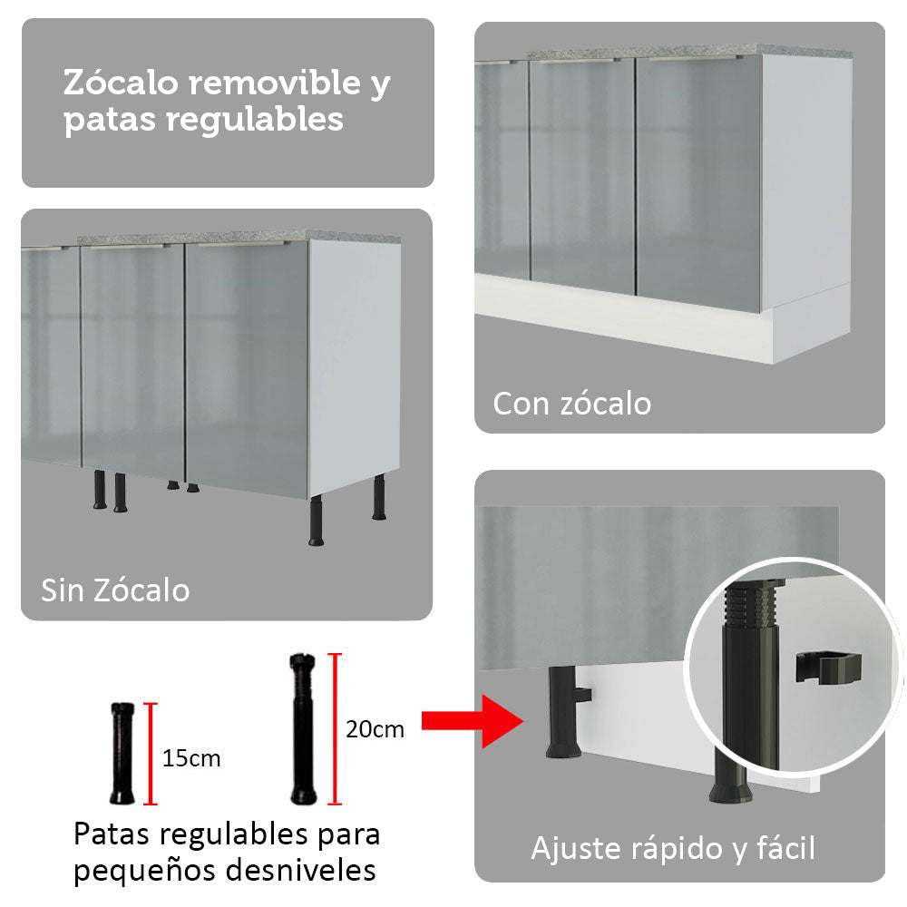 Cocina Integral 566cm Blanco/Gris Lux 01