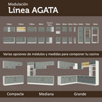 Cocina Compacta 180 x 52 cm 6 Puertas 3 Cajones Blanco/Gris Agata Madesa 01