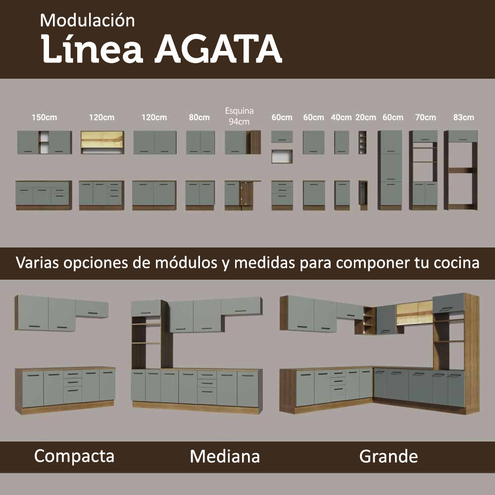 Cocina Compacta 180 x 52 cm 6 Puertas 3 Cajones Marrón/Gris Agata Madesa 01