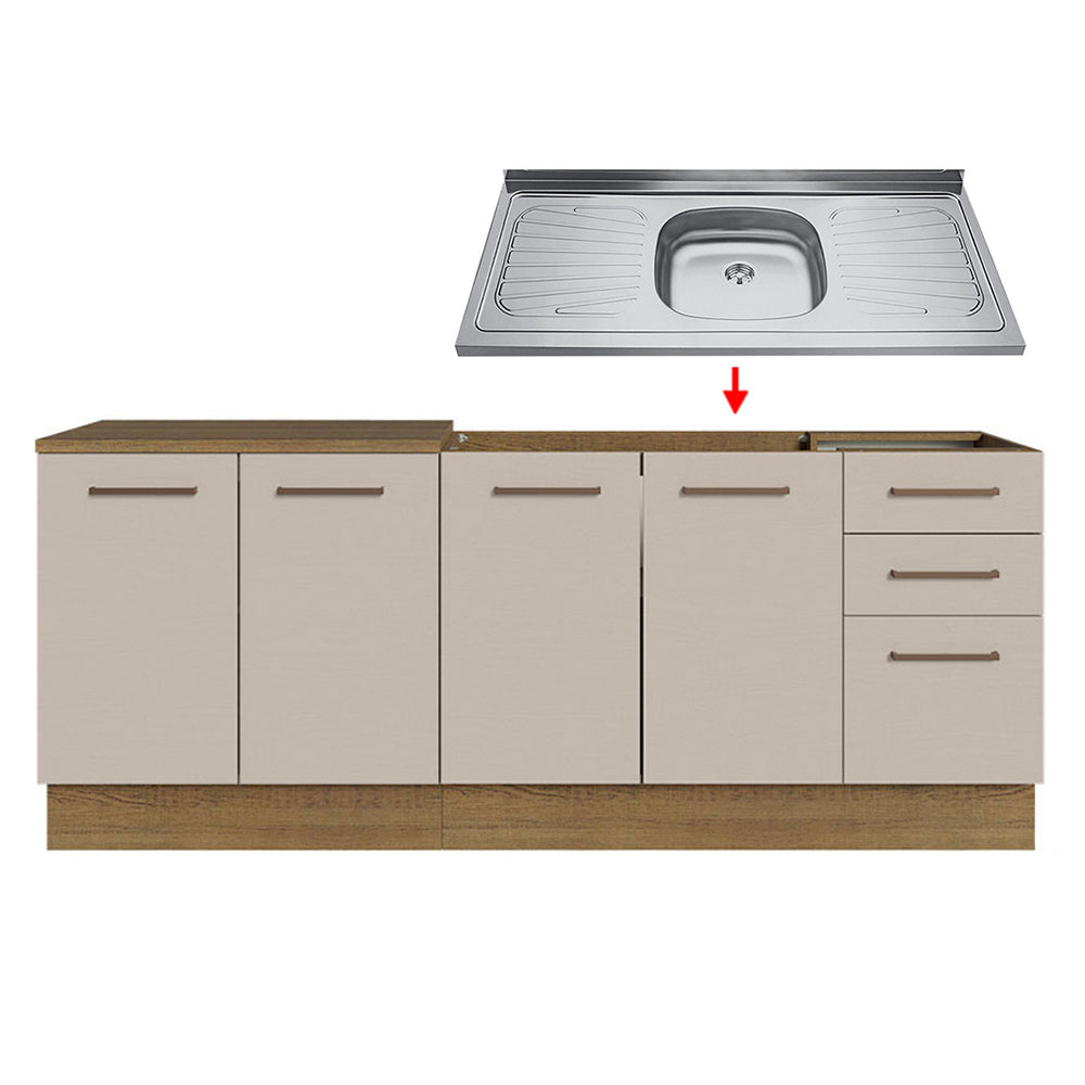 Mueble de Cocina 200cm Con Tarja Agata Marrón/Crema