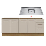 Mueble de Cocina 200cm Con Tarja Agata Marrón/Crema