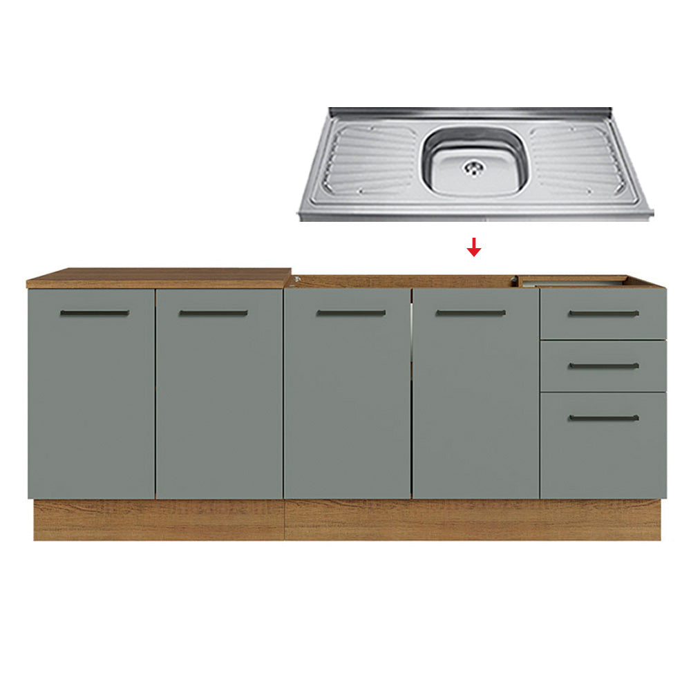 Kit 2 Gabinetes Bajos de Cocina 200 cm Marrón/Gris Agata Madesa
