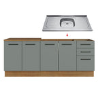 Kit 2 Gabinetes Bajos de Cocina 200 cm Marrón/Gris Agata Madesa