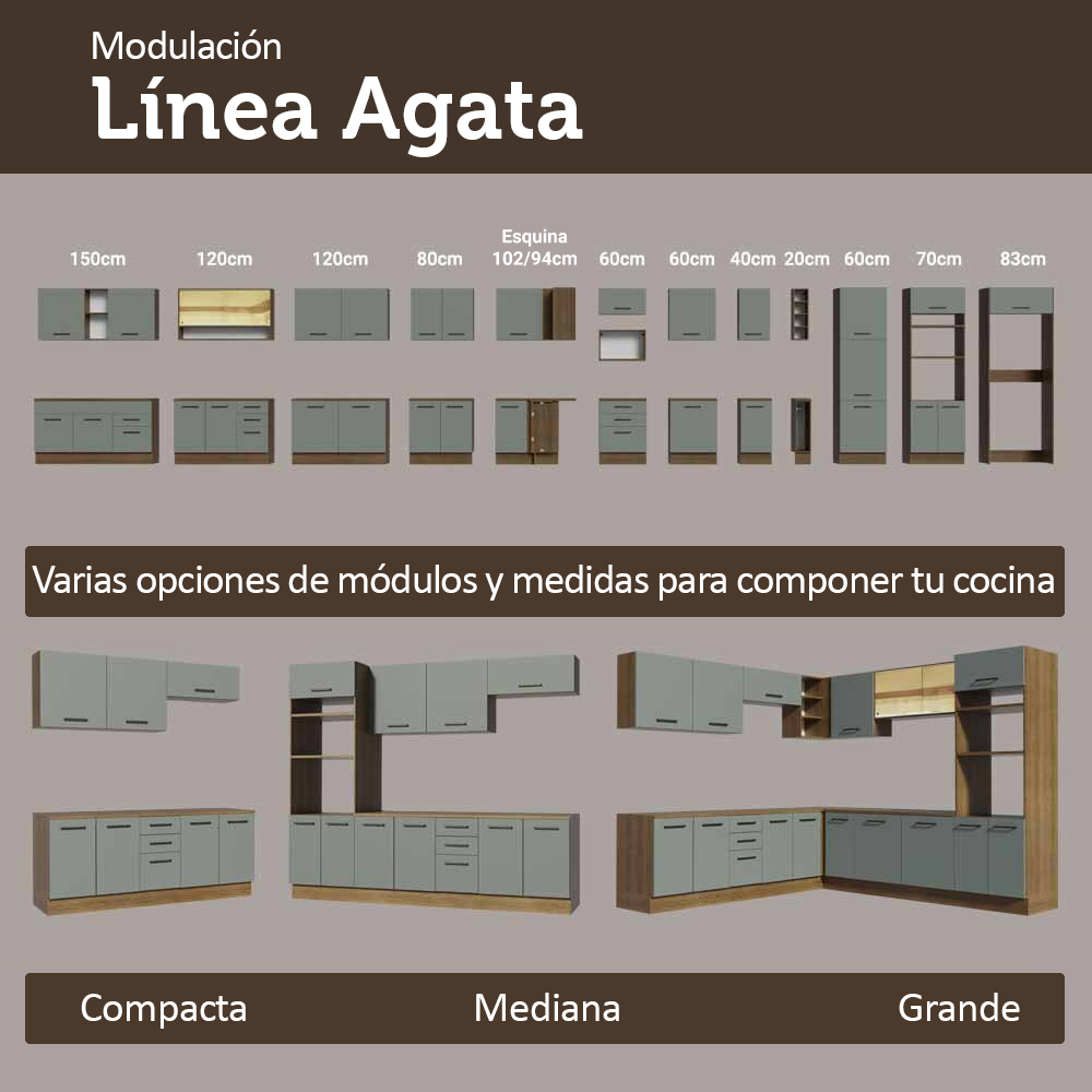 Cocina Integral 270cm con Vitrina Marrón/Gris Agata 11