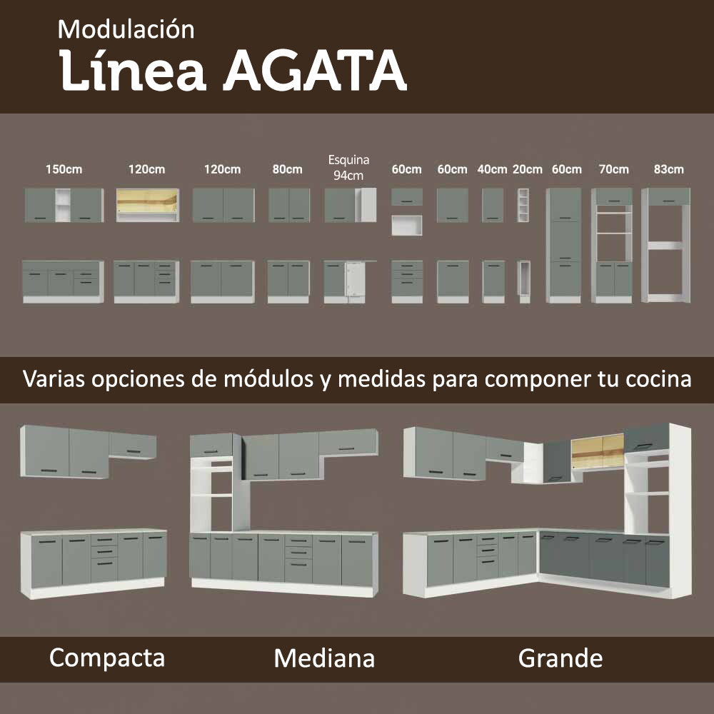 Cocina Integral 290 x 52 cm 8 Puertas 3 Cajones Con Mueble para Horno Blanco/Gris Agata Madesa 04