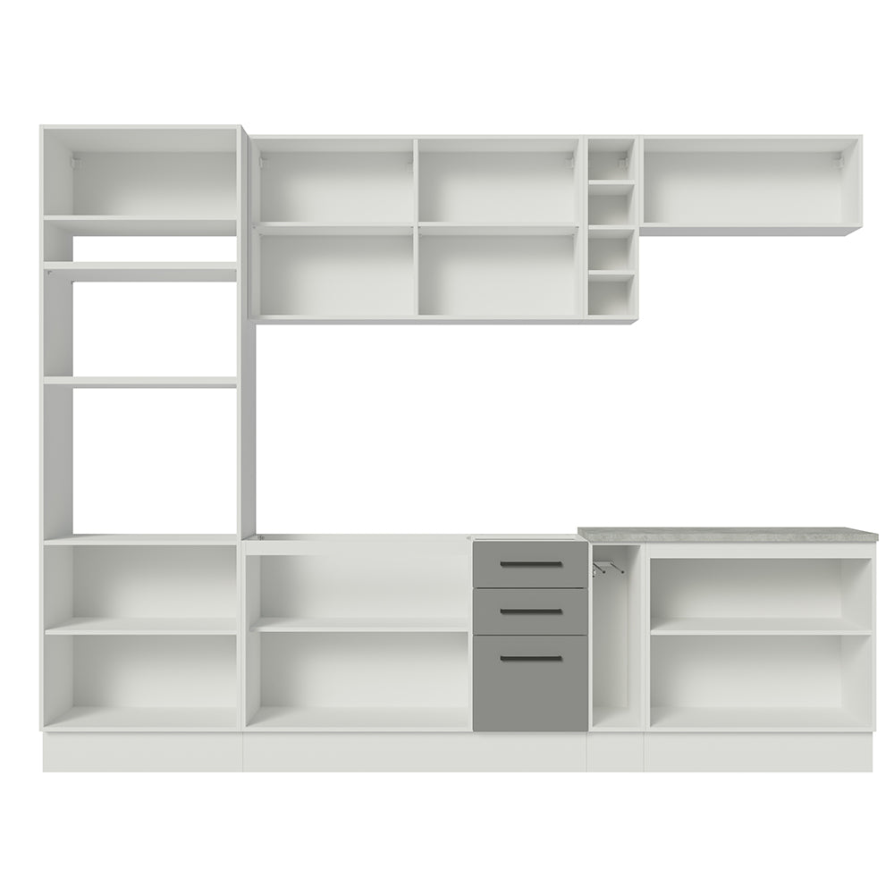 Cocina Integral 290 x 52 cm 10 Puertas 3 Cajones Con Mueble para Horno Blanco/Gris Agata Madesa 05