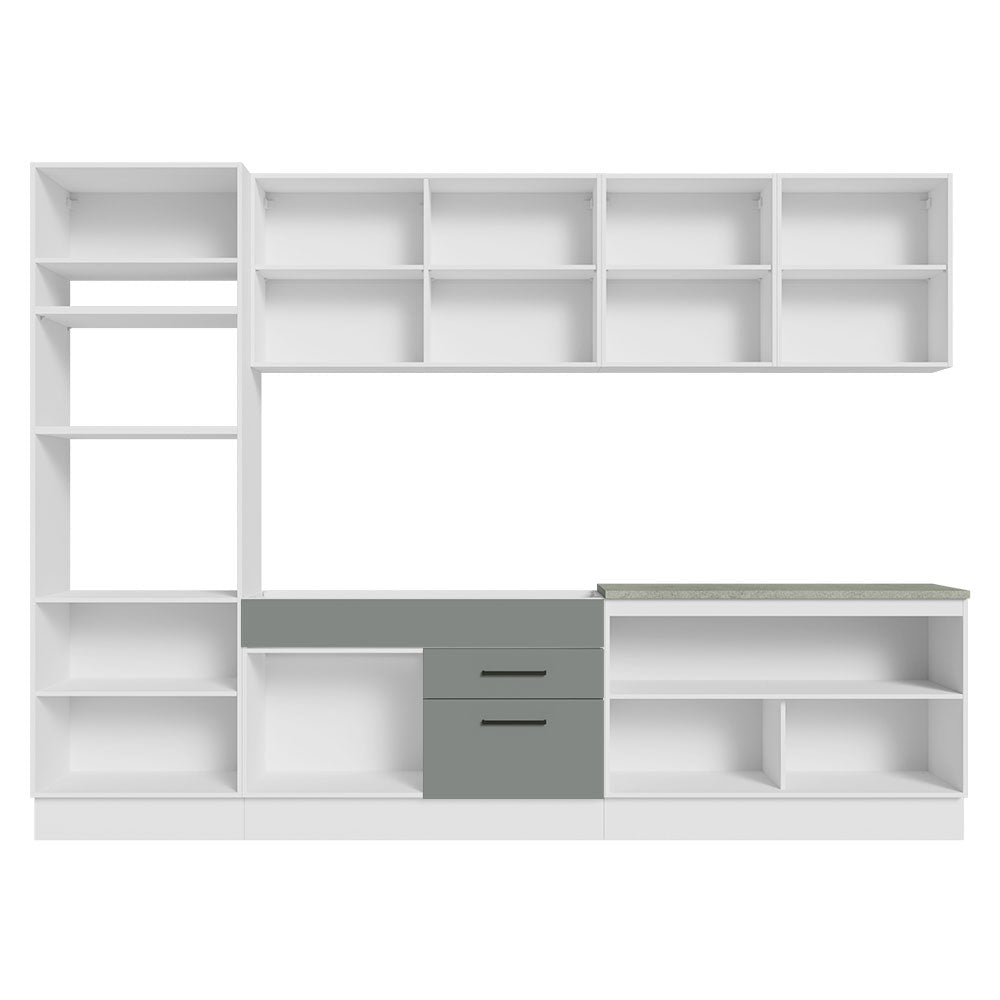 Cocina Integral 310 x 52 cm 9 Puertas 2 Cajones Con Mueble para Horno Blanco/Gris Agata Madesa