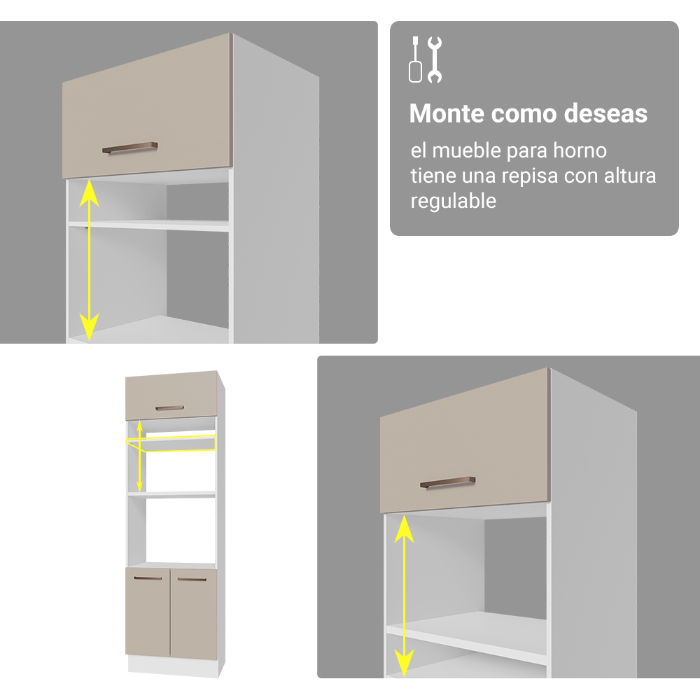 Cocina Integral 340 cm Con Mueble para Horno y Vitrina Blanco/Crema Agata Madesa