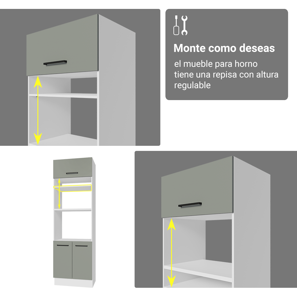 Cocina Integral 340 cm Con Mueble para Horno y Vitrina Blanco/Gris Agata Madesa