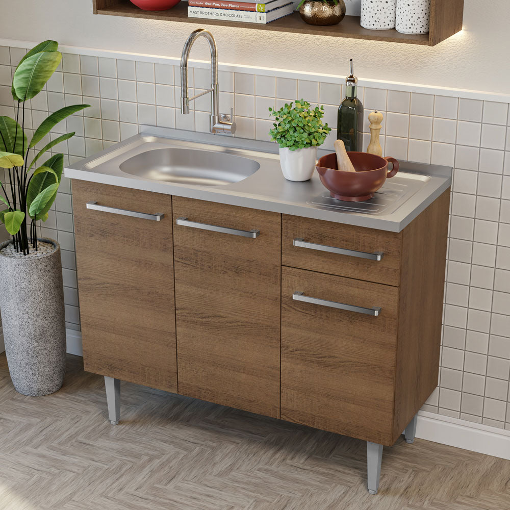 Cocina Integral 105cm con Tarja Marrón Emilly 04