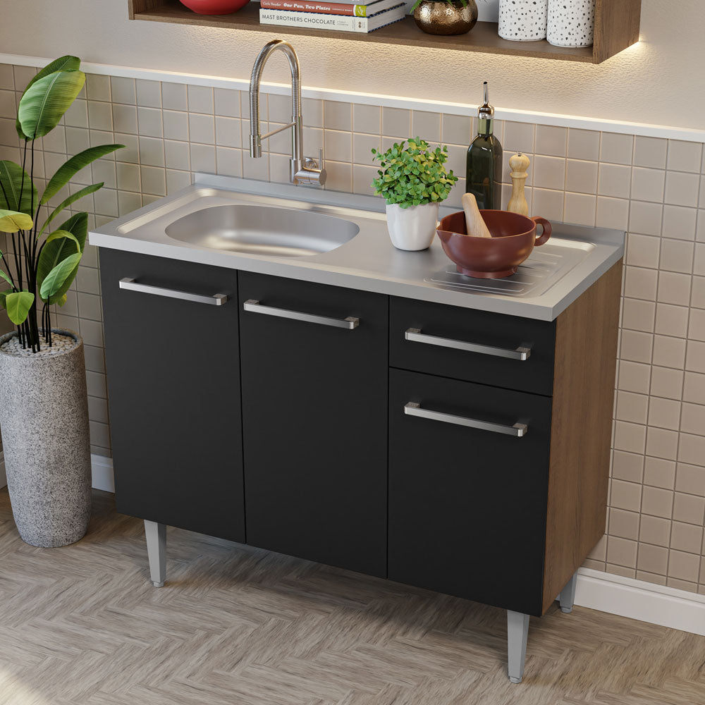 Cocina Integral 105cm con Tarja Marrón/Negro Emilly 04