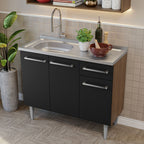 Cocina Compacta 105 cm Con Fregadero Marrón/Negro Emilly Madesa