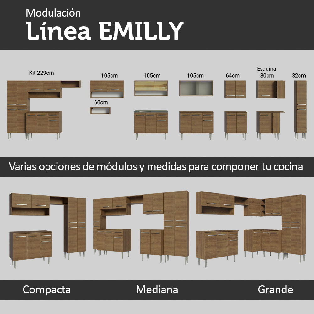Cocina Compacta 165cm con Fregadero Marrón Emilly 01