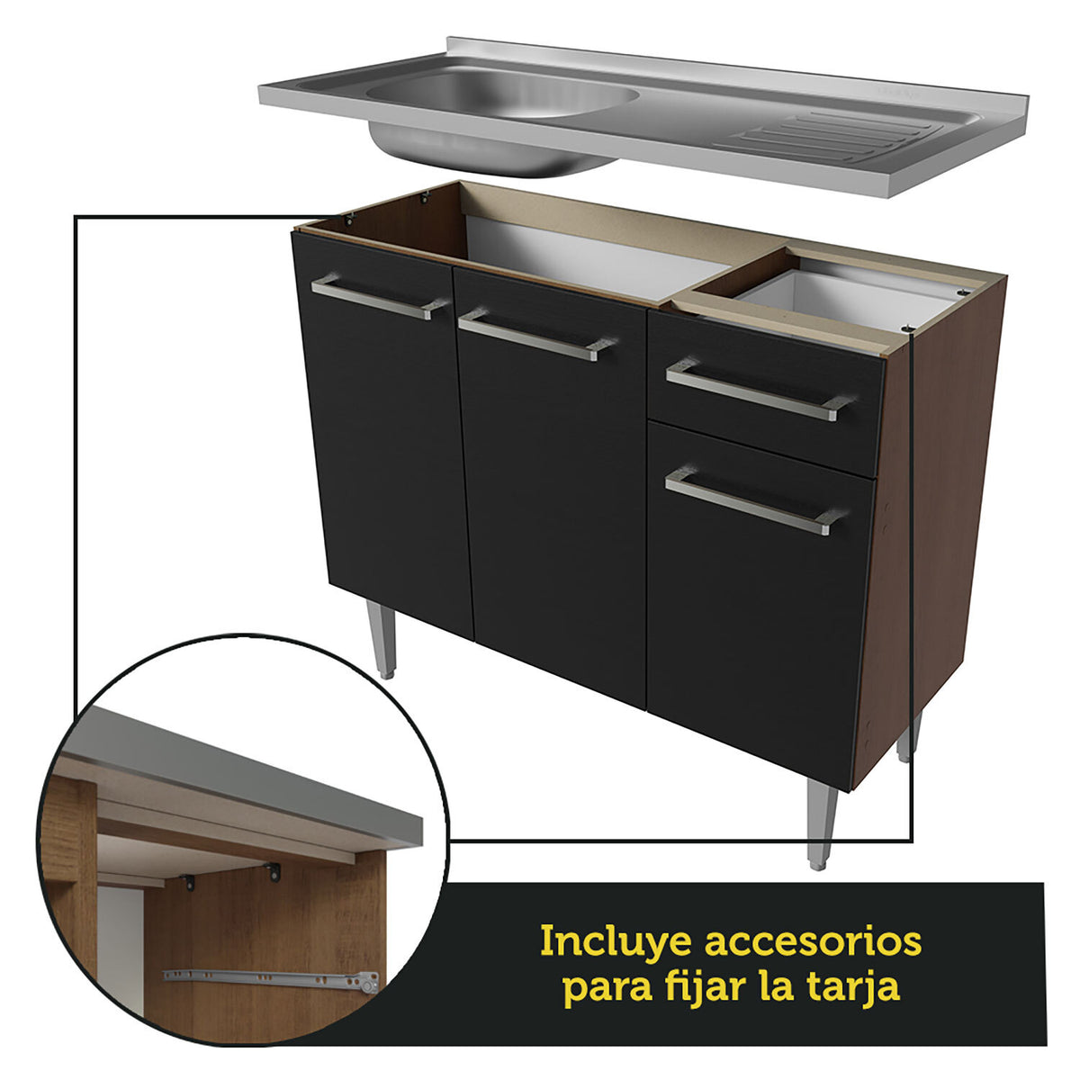 Cocina Compacta 169cm con Fregadero Marrón/Negro Emilly 11