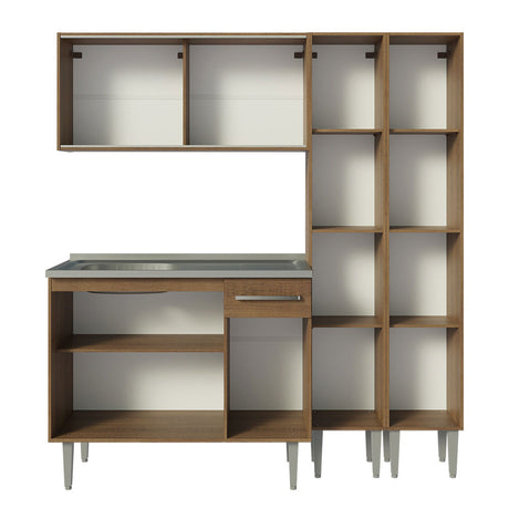 Cocina Compacta 169cm Com Mesón de Acero Marrón Emilly Madesa 12