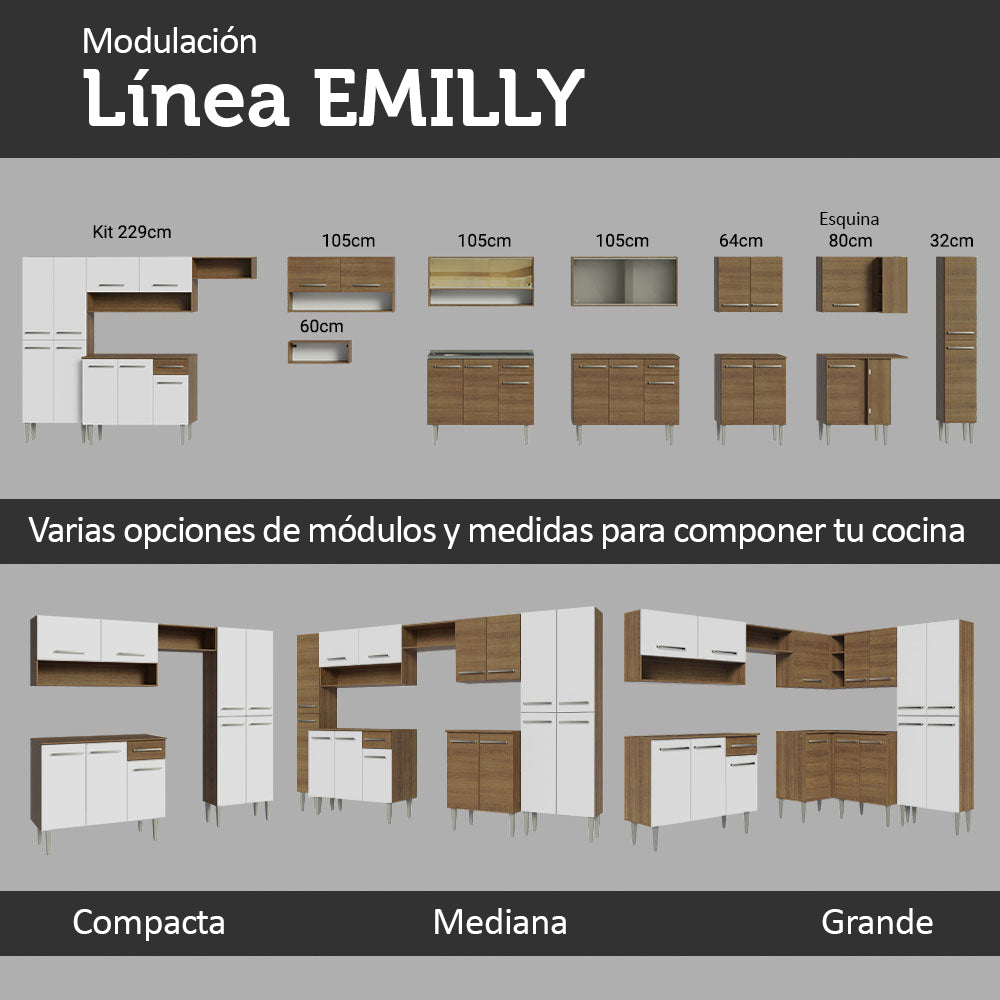 Cocina Integral 229cm con Fregadero Marrón/Blanco Emilly 12