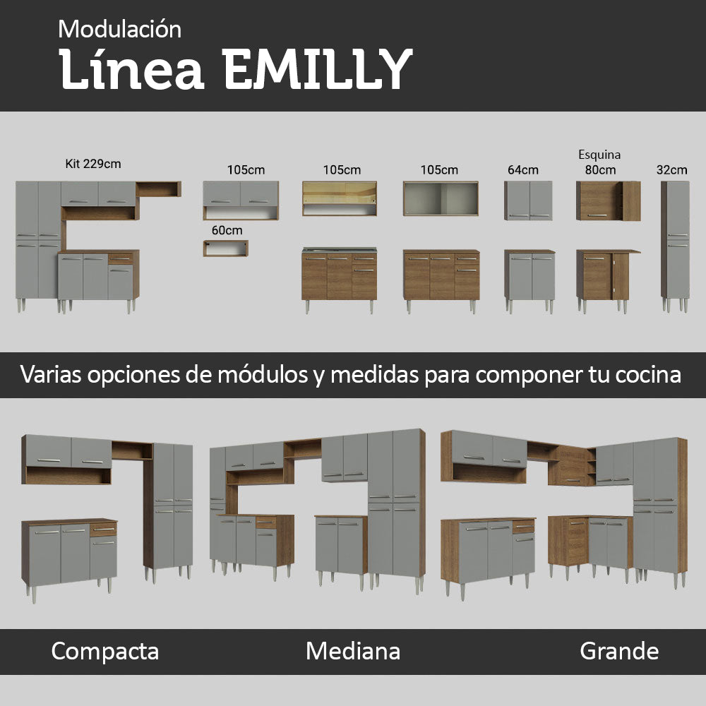Cocina Integral 293cm con Fregadero Marrón/Gris Emilly 09