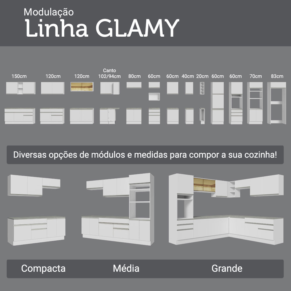 Kit Gabinete Bajo 2 Puertas y Vitrina 70 cm Blanco Glamy Madesa