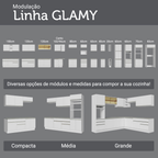 Kit Gabinete Bajo 2 Puertas y Vitrina 70 cm Blanco Glamy Madesa