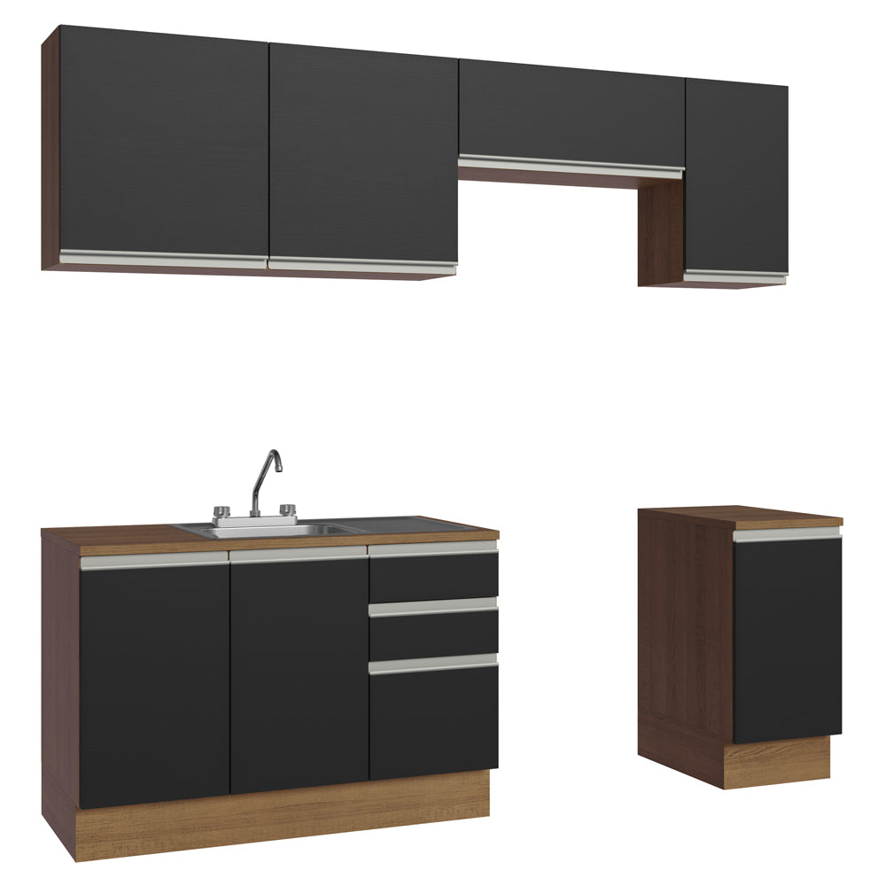 Cocina Integral 240 cm Con Fregadero y Accesorios de Cocina Marrón/Negro Glamy Madesa