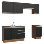 Cocina Integral 240 cm Con Fregadero y Accesorios de Cocina Marrón/Negro Glamy Madesa