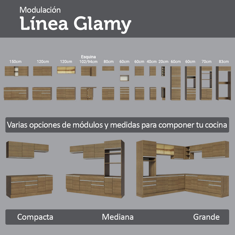 Cocina Integral 270cm Marrón Glamy 16