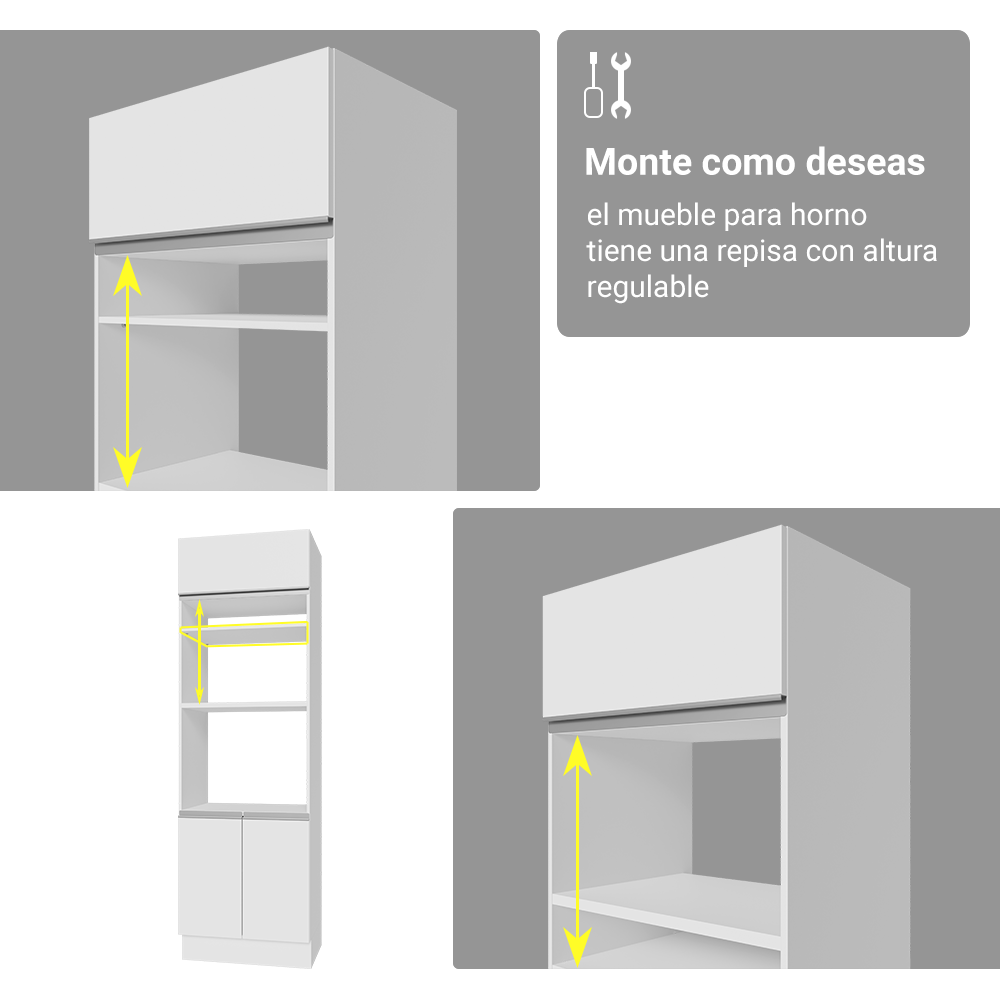 Cocina Integral 340 cm Con Vitrina y Mueble para Horno Blanco Glamy Madesa