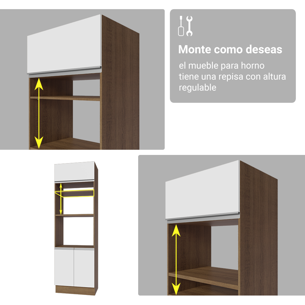 Cocina Integral 340 cm Con Vitrina y Mueble para Horno Marrón/Blanco Glamy Madesa