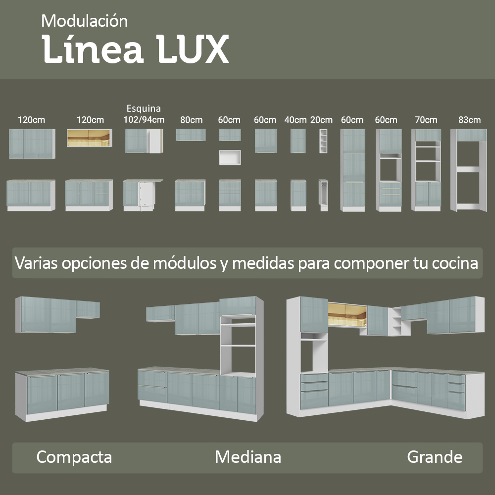 Cocina Integral 350 cm Blanco/Gris Lux Madesa 01