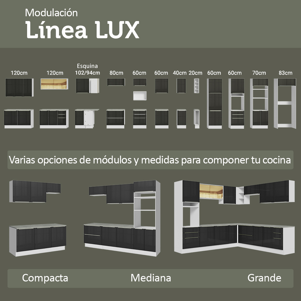 Cocina Integral 400cm Lux Blanco/Negro 01