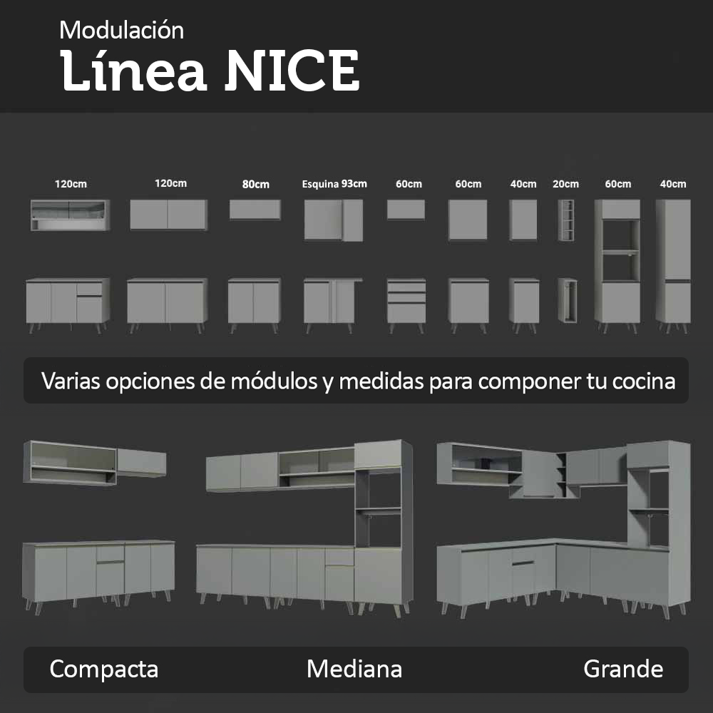 Cocina Compacta 180 cm Sin Patas Nice Gris 03