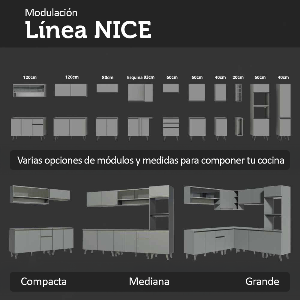 Cocina Integral 300 cm sin Patas Gris Nice 06